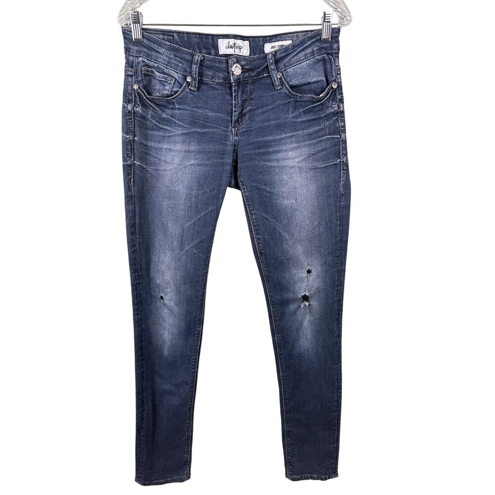 Daytrip Jeans Aries‎ Women Size 27L Blue Dark Wash Distressed Skinny Denim Pants